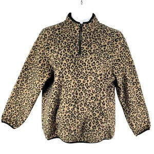 Susan Graver Weekend Womens XL Leopard Print Pullover Shacket Kangaroo Pocket